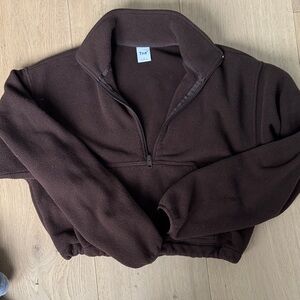 TNA Dark Brown half zip crop fleece